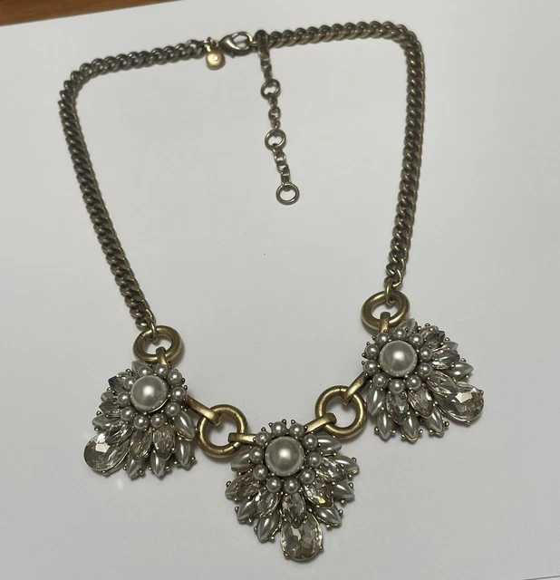 J. Crew Statement Necklace Gold Tone / Pearl / Rhinestone Adjustable Length