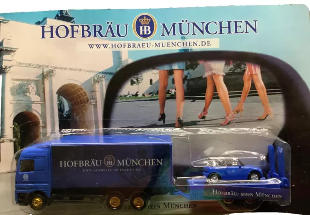 Miniatur LKW Werbetruck Mercedes Actros mit Anhänger Hofbräu München OVP