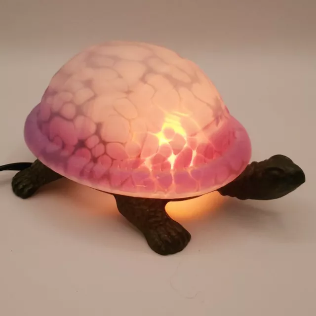 Vtg Turtle Tortoise Art Glass Decor Retro Night Light Cast Metal Accent Lamp 9"