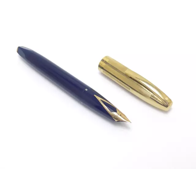 Vtg Sheaffer Pfm V Cap Gold & Dark Blue Fountain Pen