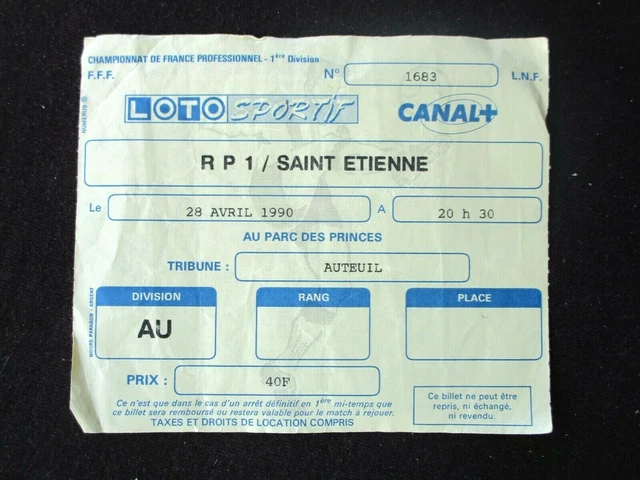 Billet Match PSG AS Monaco – 27 Janvier 1980 – Parc Des Princes – Souvenir Collection