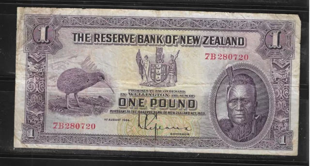 New Zealand 1934-40 rare 1 POUND Lefeaux banknote