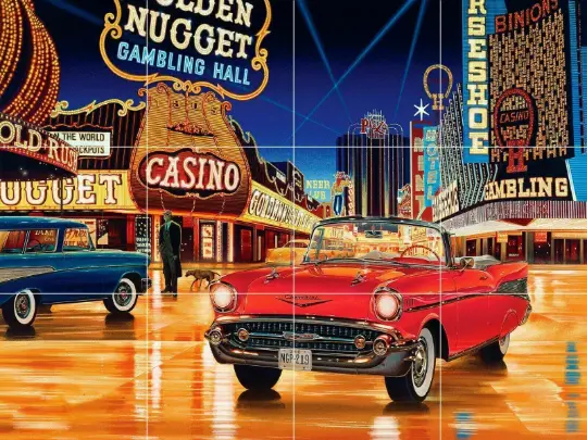 Las Vegas casino American muscle car Chevy bel air ceramic tile mural backsplash