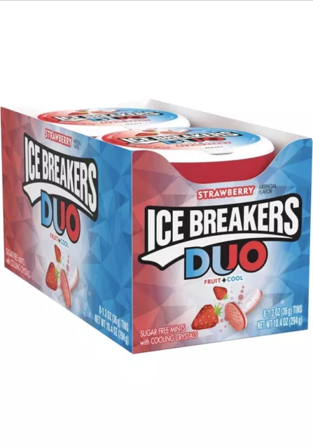 Ice Breakers Sugar Free Duo Mints Strawberry Fruit and Cool 1.3 OZ Ea. Pack of 8