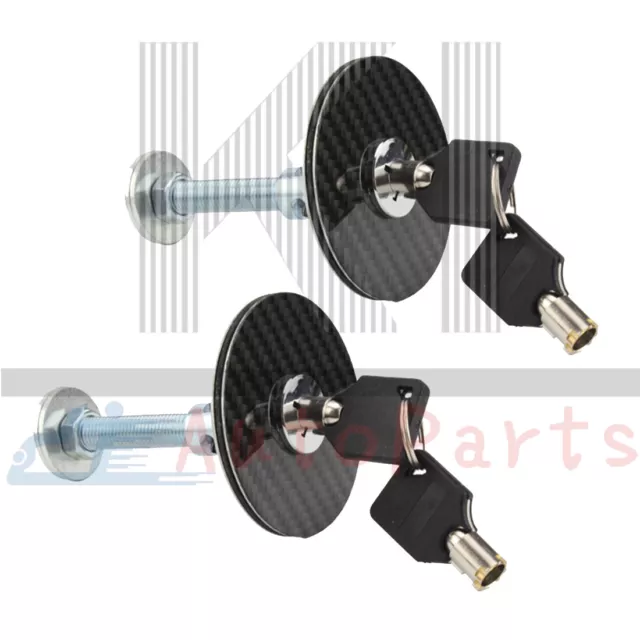 Universal Black Racing Carbon Fiber Mount Bonnet Hood Latch Pin Key Locking Kit
