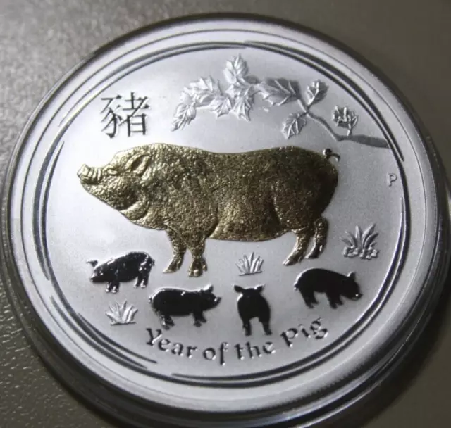 Australien 1 Dollar 2019 Silber 1 Oz Lunar II. Year of the Pig #F6591 gildet BU