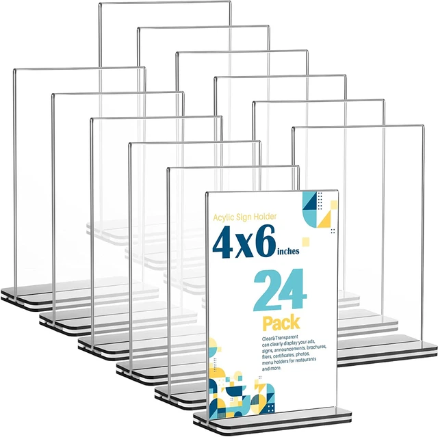 24 Pack Acrylic Sign Holder 4 X 6 Inch Clear Table Sign Holder Double Sided T Sh