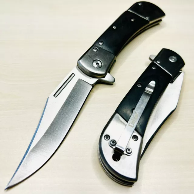 8.75”Black Wood Tactical Spring Assisted Open Blade Folding Pocket Knife Hunting