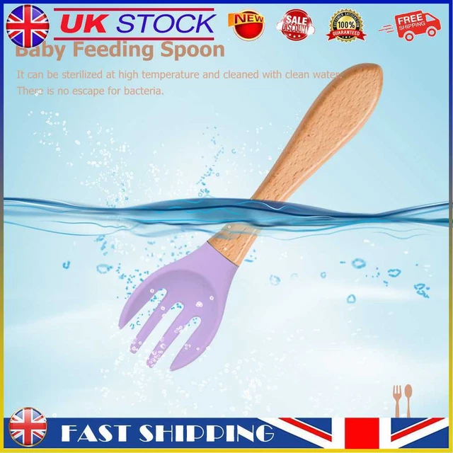 Baby Wooden Silicone Feeding Spoon Toddlers BPA-free Tableware (2) #gib