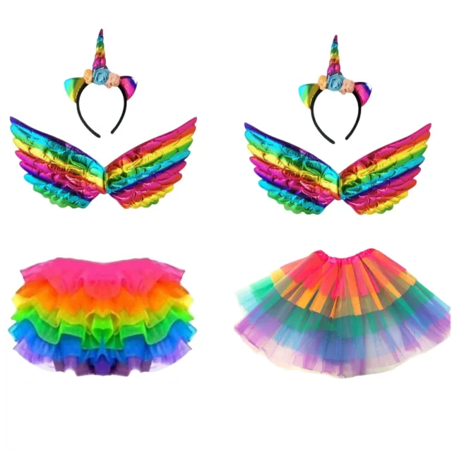 Set costume unicorno tutù arcobaleno bambini ragazze abito elegante gonna festa