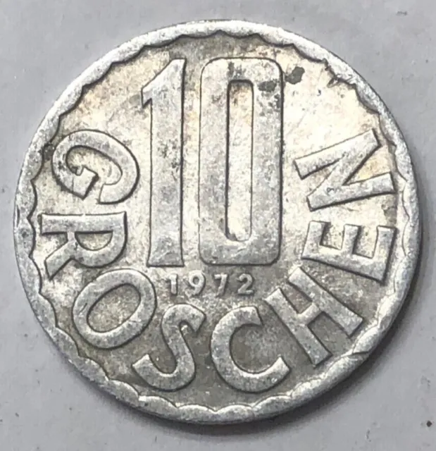 1972  Austria - 10 Groschen Coin