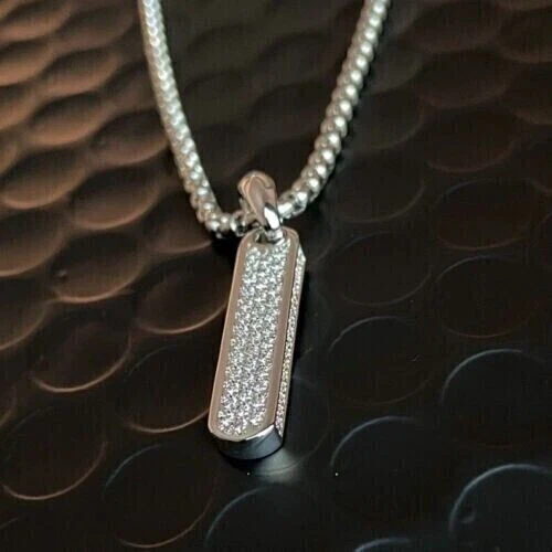 2.00Ct Round Cut Real Moissanite Men's Dog Tag Pendant In 14K White Gold Plated