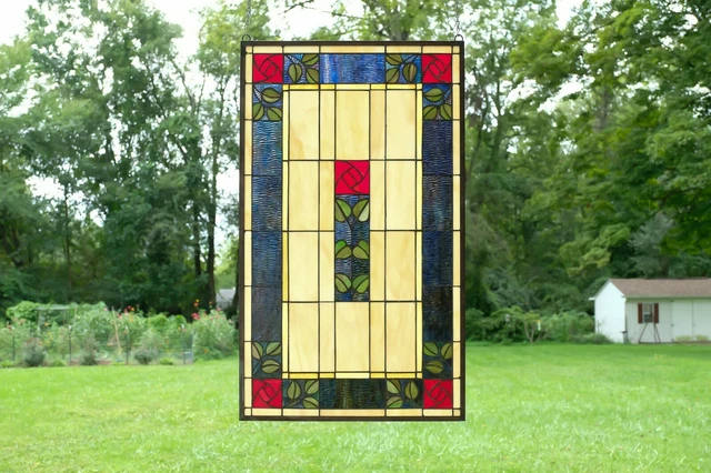 20.5" x 34.75" Large Handcrafted stained glass window panel Rose Flower!