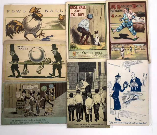 1910's Victorian Baseball Themed Humorous Advertising Ephemera Trade Post Cards