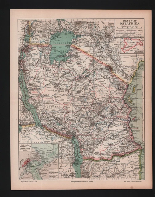 Landkarte map 1905: Deutsch-Ost-Afrika. Hafen und Ort Dar-Es-Salam Nördlicher