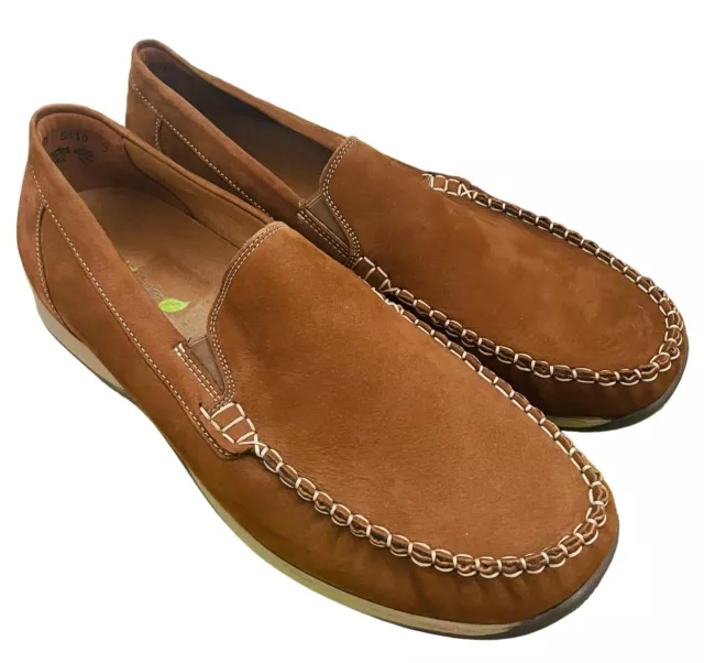 Mocassino da uomo Waldlaufer taglia 10 UK marrone pelle nabuk slip on smart vestibilità largo nuovo con scatola