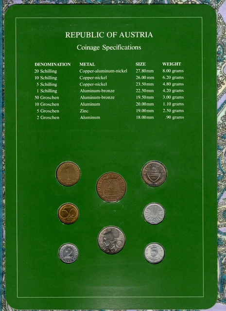 Coin Sets of All Nations Austria w/card UNC All 1984 but 2 Groschen 1982 2
