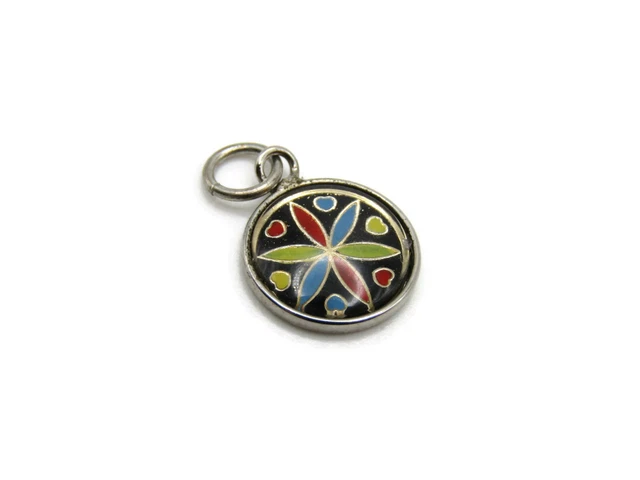 Floral Design Necklace Pendent Colorful Vintage Silver Tone