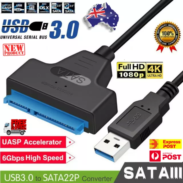 6 Gbps USB 3.0 to SATA 2.5" 22-Pin Data Power UASP Hard Drive Adapter Cable Lead