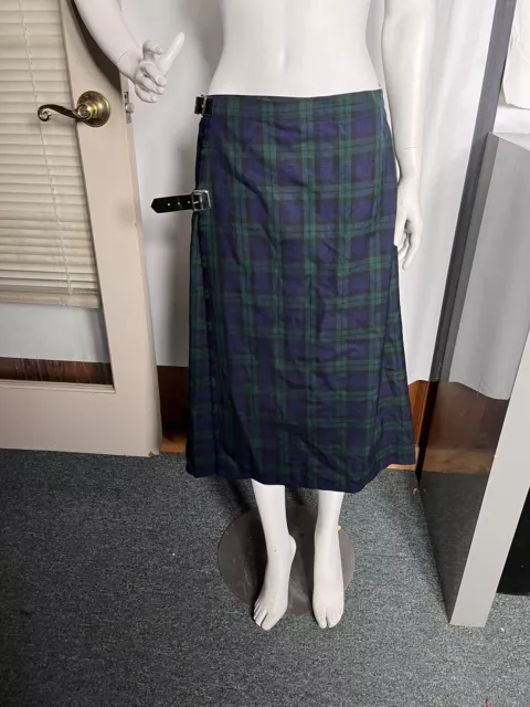 Burberry Womens Taybridge Pine Green Check Tartan Plaid Wrap Skirt Kilt Sz 12