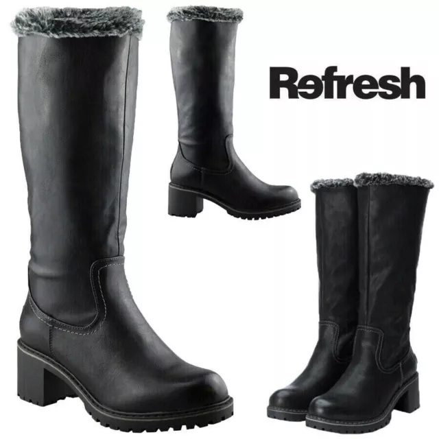 Ladies Womens Boots Block Heel Mid Calf Riding Zip Up Winter Biker Shoes Sizes