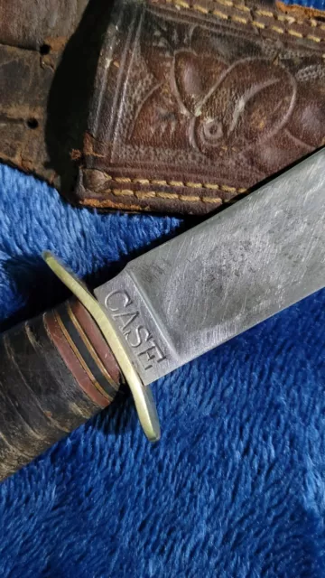 Vintage 1940-65 Case Leather  Handle Hunting Knife w/ Sheath- Named- Excellent