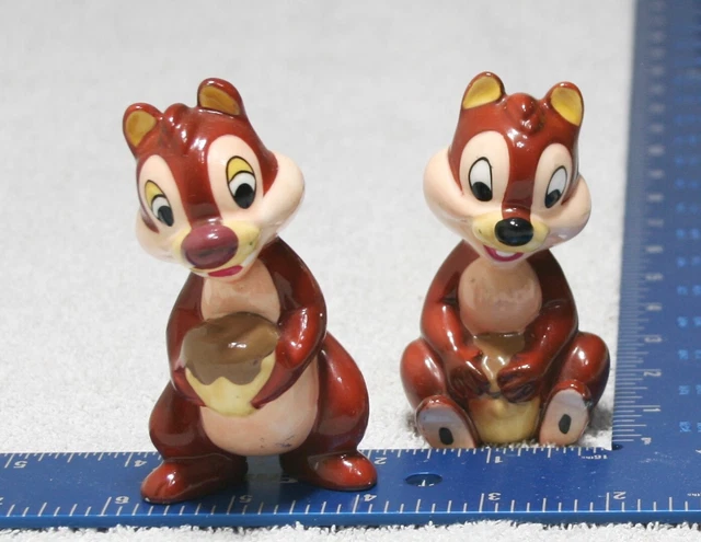 RARE 50s Disney Chipmunk Chip & Dale Porcelain Ceramic Chip Figurines 3.5”