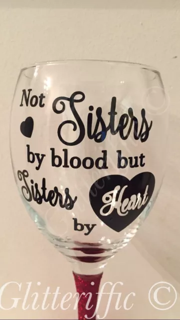 X2 Not Sisters By Blood But By Heart Vinyl Decal Sticker DIY Wine Glass Gift