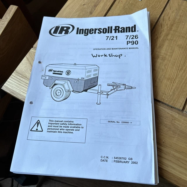 Ingersoll Rand 7/21,7/26 P90 *Stampiamo 4 U * compressore operativo/manuale di manutenzione