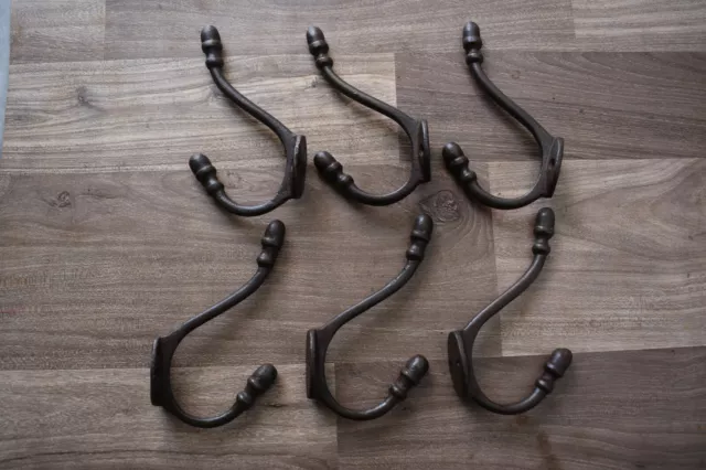 Vintage cast iron coat robe hanger library school acorn hooks farm Decor 6 pcs