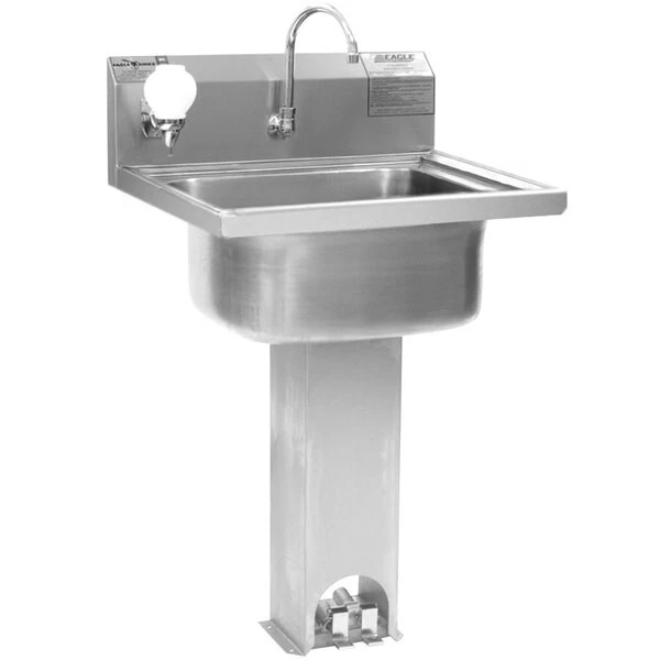 Eagle P1916 Stainless Steel Commercial Pedestal Hand Sink with Foot Pedal Faucet