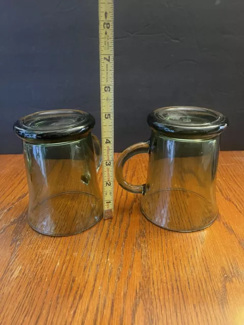 Pair Anchor Hocking Footed Pedestal Fern Green Glass Coffee Mugs Superb Cond