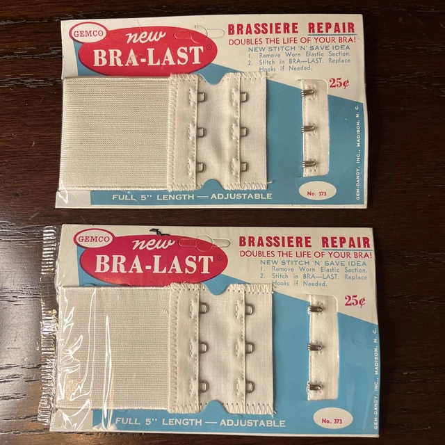 Lote de 2 sujetadores Gemco Bra-Last Bradsiere reparación años 60-70 NUEVO STOCK ANTIGUO