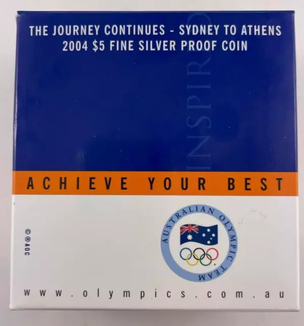 2004 The Journey Continues - Sydney to Athens - $5 Fine Silver Proof Coin - RAM