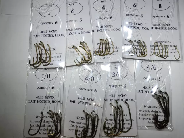 Snelled Baitholder Octopus hook 9 packs sizes 1 2 4 6 8 1/0  2/0 3/0 4/0