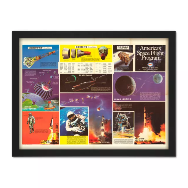 Space NASA America Flight Program 1969 Chart Framed Wall Art Print 18X24 In