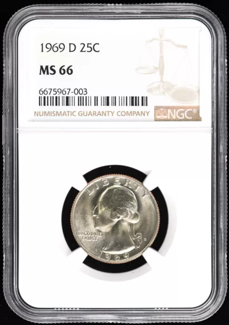 1969 D Washington Quarter graded by NGC - Brilliant Uncirculated MS66