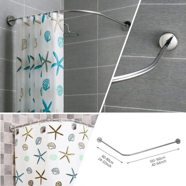 L SHAPE SHOWER Rail Rod With Curtain Wall Mounted Curved Bath Pole for ...