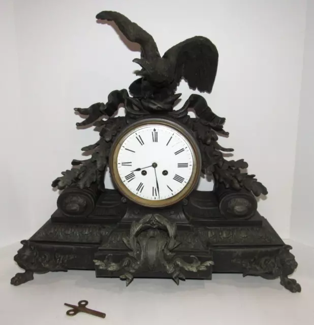 Antique French Japy Freres Large Eagle Top Ornate Large Mantel Clock 8-Day