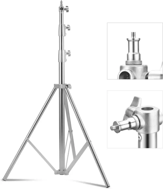 Stainless Steel Light Stand 110" /2.8M, Spring Cushioned Heavy Duty Tripo