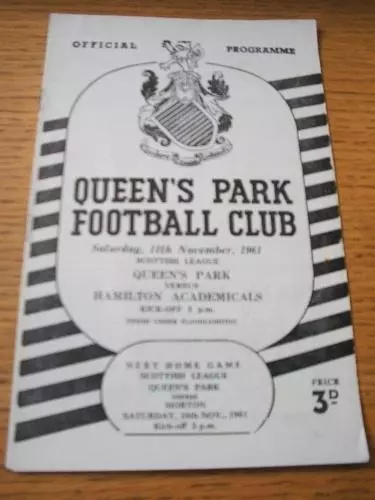 11/11/1961 Queens Park v Hamilton  (Slight Creased) . N