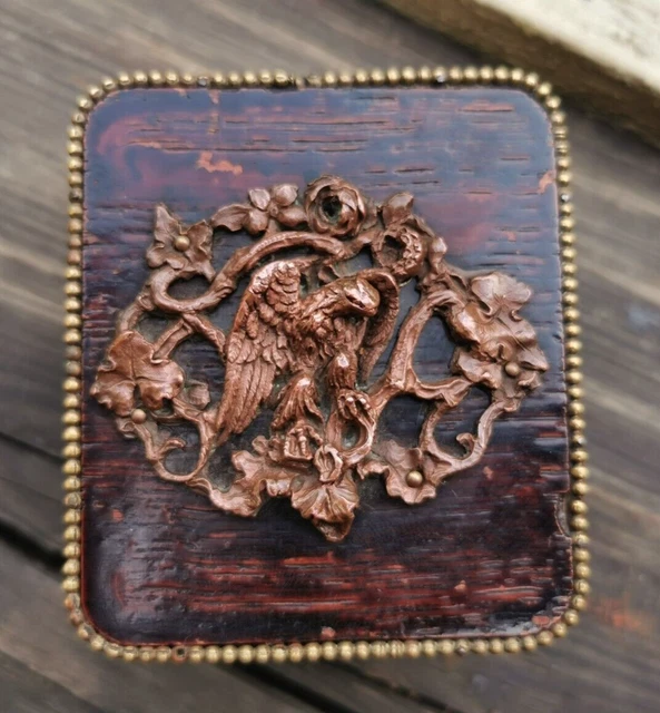 Antique French Wood Reuge Music Box Signed Tahan A. Paris Copper Eagle Medallion