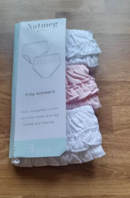 Baby Girls 3 Pack Of Frilly Pants/knickers Over Nappy Covers Size 9-12 Mths New