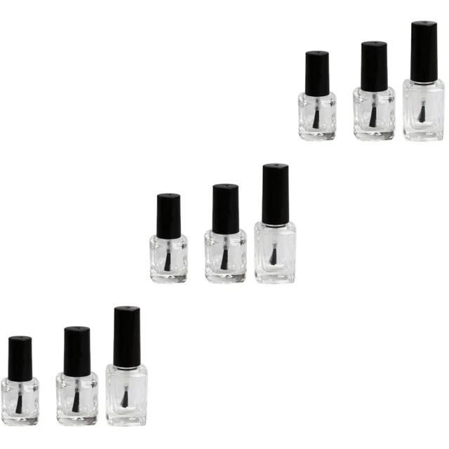 18 piezas / paquete 5ml 10 ml 15 ml botella de esmalte de uñas vacío con cepillo interior