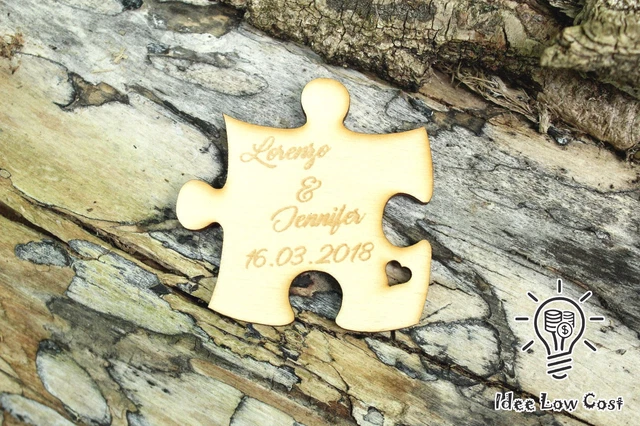 PUZZLE LEGNO SEGNAPOSTO Bomboniera Matrimonio Wedding Day