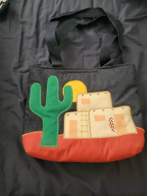 Southwestern Padded Cactus & House  Denim Tote Bag