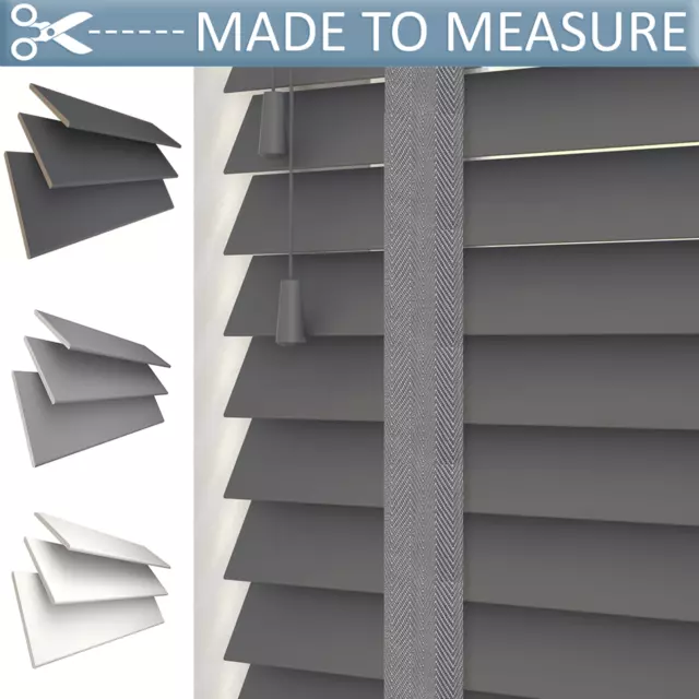 Made To Measure Faux Wood Tape Venetian Blinds 50Mm Slats White Grey