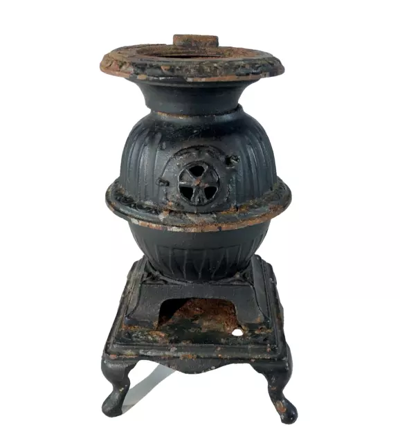 Vintage Cast Iron Miniature Potbelly Stove Salesman Sample, Boyds, Rare 8" Tall