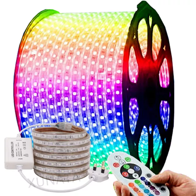 1-25M LED Strip Lights 5050 RGB Colour Changing Tape Rope Outdoor Lighting +Plug