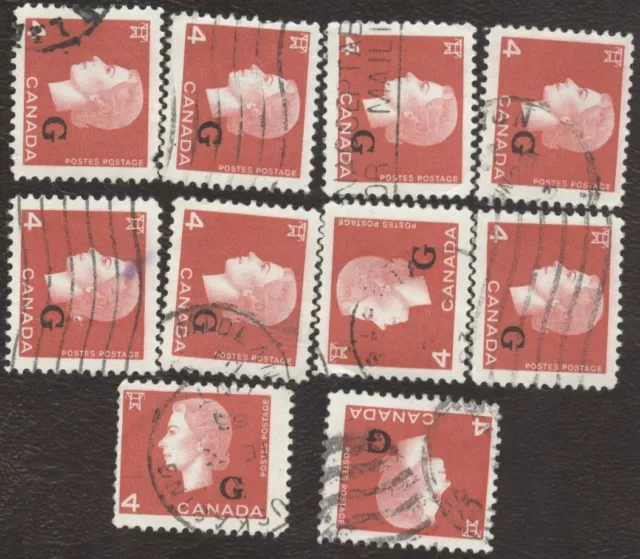 Canada Stamps # 048, 4¢, 1963, lot of 10 used stamps.